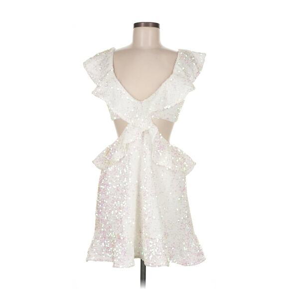 Show Me Your Mumu Zoey Mini Dress in White Iridescent Sequins M NWT - Picture 7 of 12